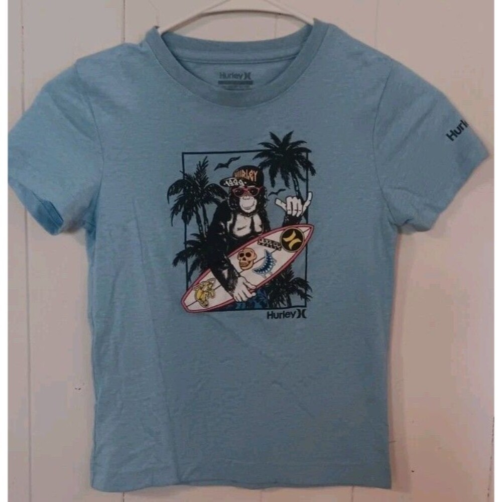 Hurley Boys Blue Surf  Monkey Graphic T-Shirt Size S 6-7 Years